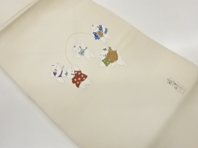 JAPANESE KIMONO / SHIOZE HAND-PAINTED BOY PATTERN NAGOYA OBI